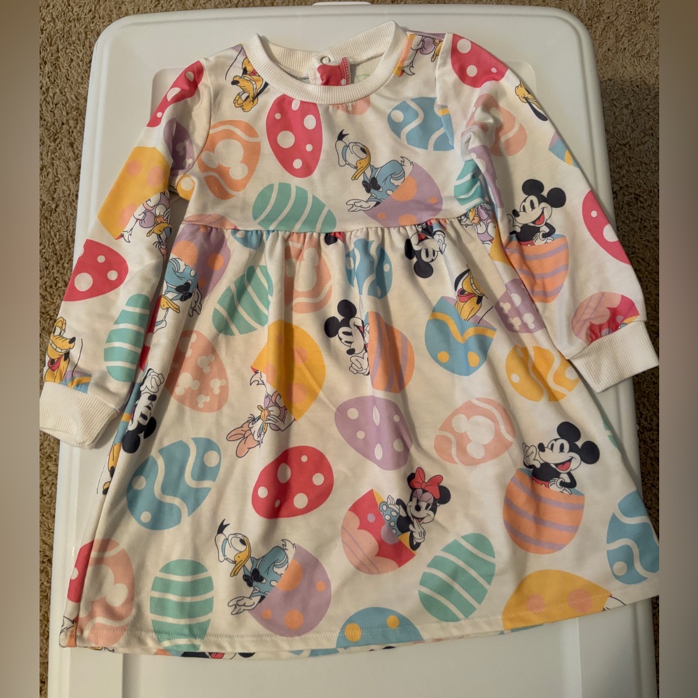 Girl’s Disney Characters Colorful Eggs Dress. Size 3T.